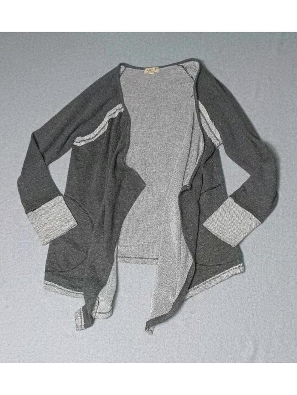 One World Open Front Cardigan Womens Size XL Gray Distressed Tiered Asymmetrical